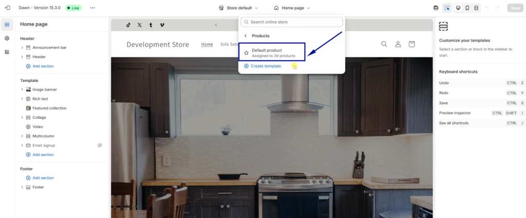 select default product in homepage